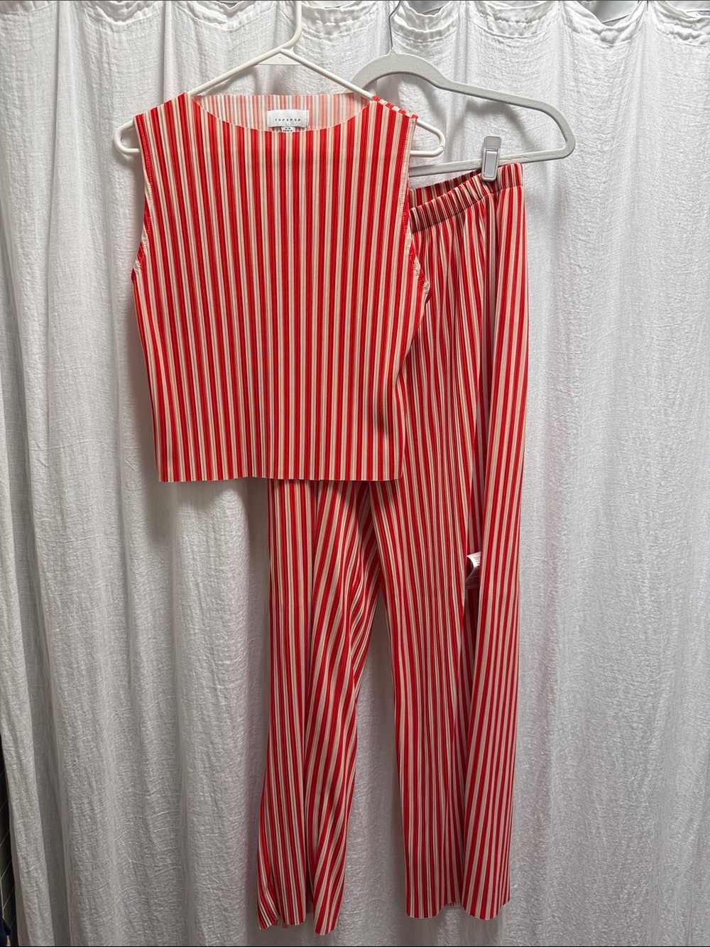 Topshop Red and White Striped Sleeveless Top with Wide-Leg Pants